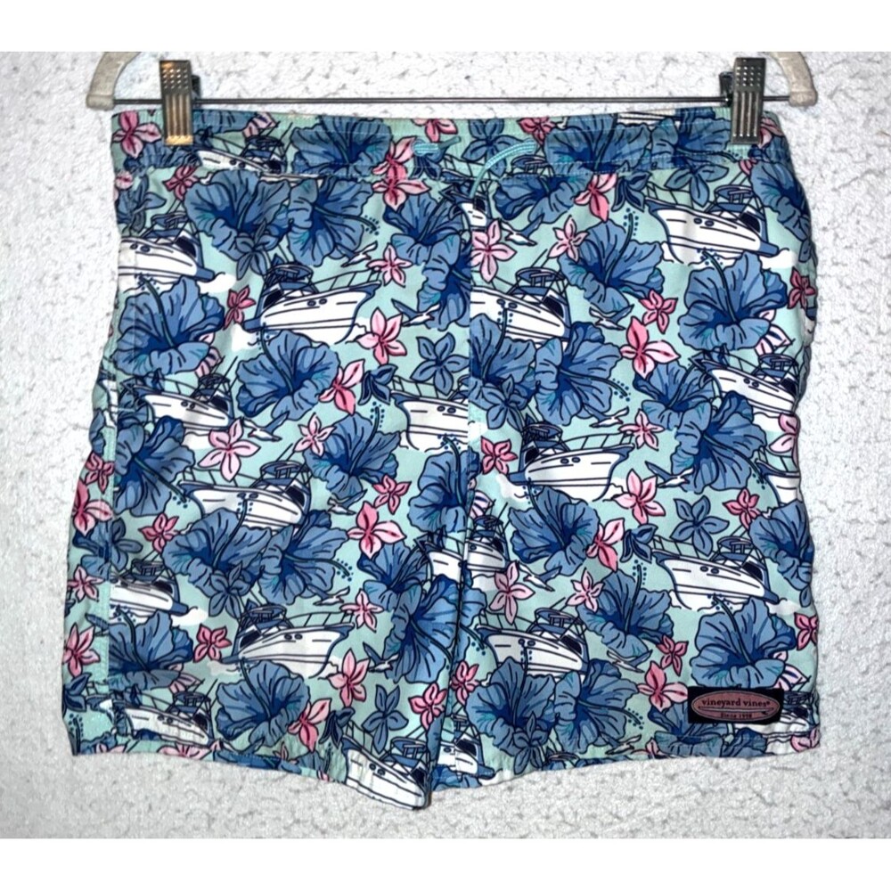 Vineyard Vines Blue Floral Swim Trunks Shorts Lined Men's M 32 in waist boat